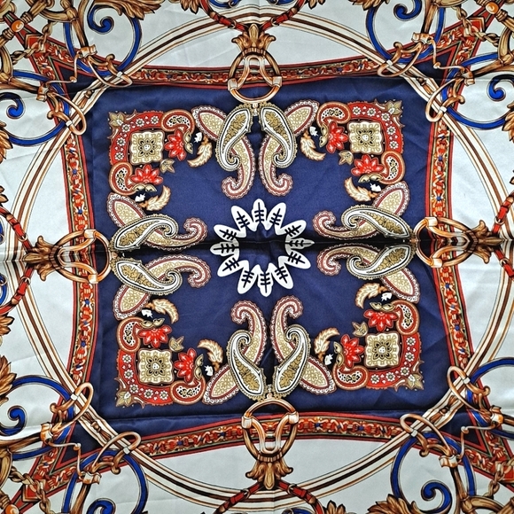 💖 2/$30 Satin oversized chain print blue boho paisley hair nautical Scarf NWT - Picture 13 of 13